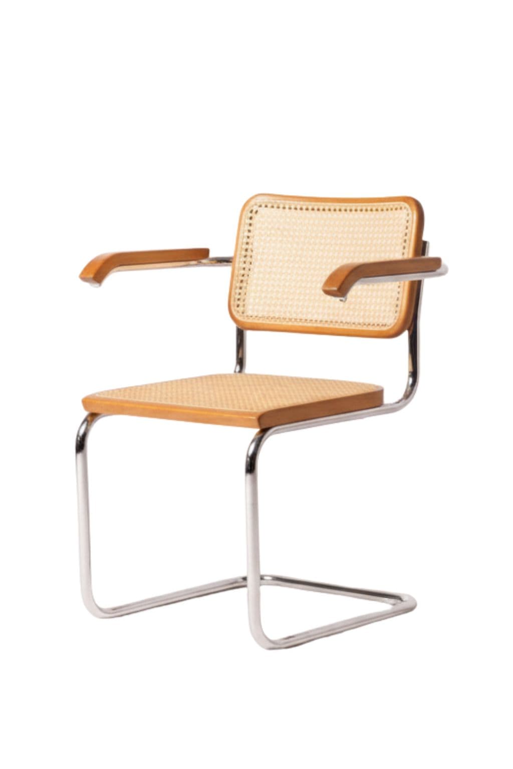 Krzesło z giętej stali z podłokietnikami wg proj. M.Breuer, Bauhaus, miodowe