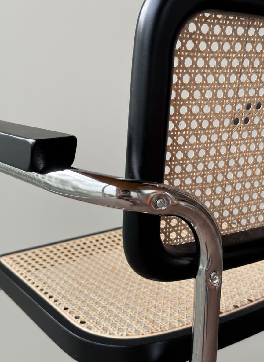 Krzesło z giętej stali z podłokietnikami wg proj. Cesca, M.Breuer, Bauhaus, czarne - 226761