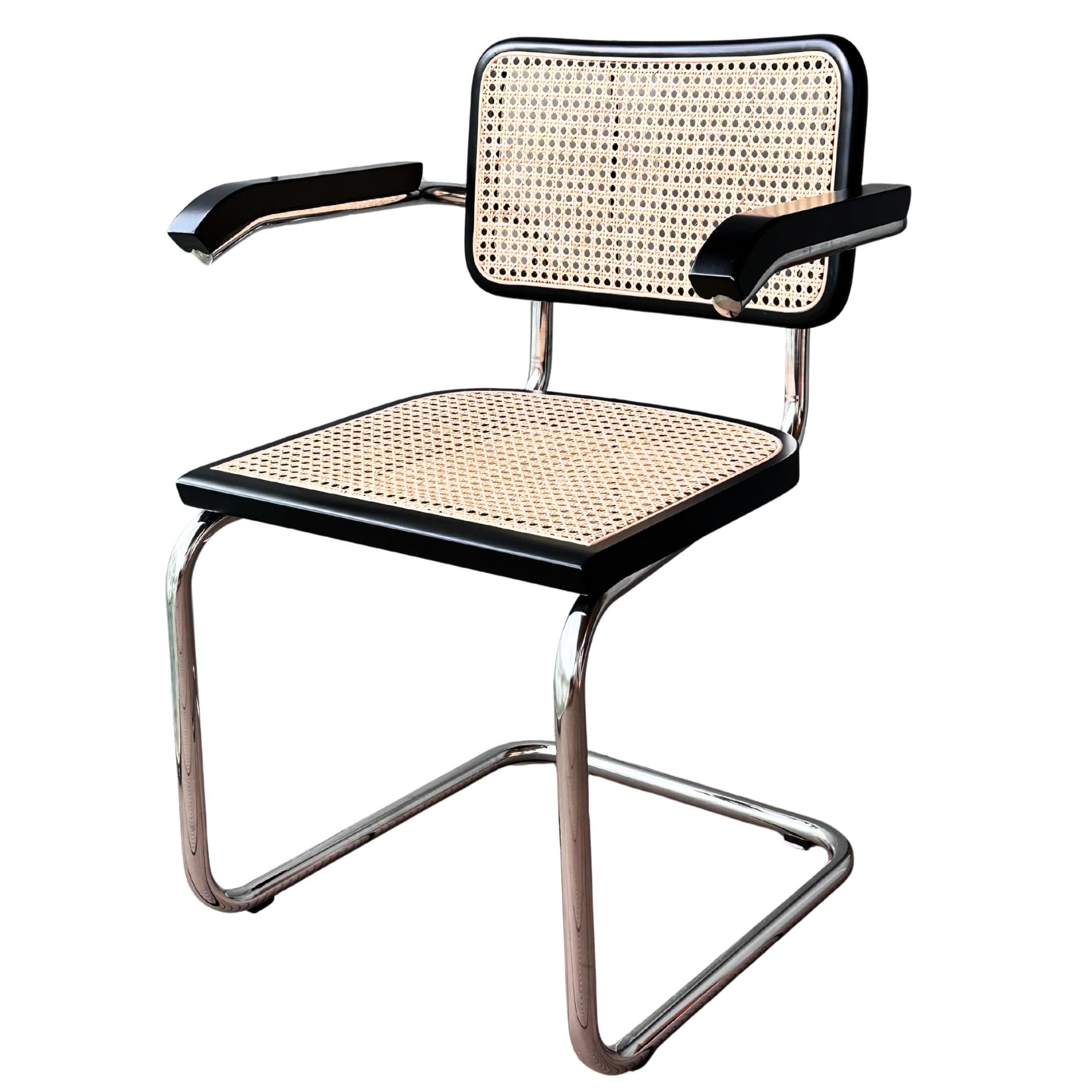 Krzesło z giętej stali z podłokietnikami wg proj. Cesca, M.Breuer, Bauhaus, czarne