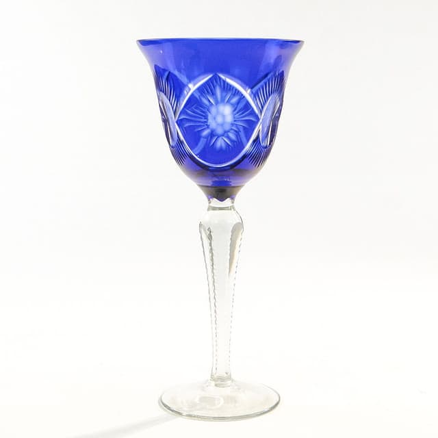 Kielich do wina, kryształ niebieski, Polska, lata 20. - WYMIARY