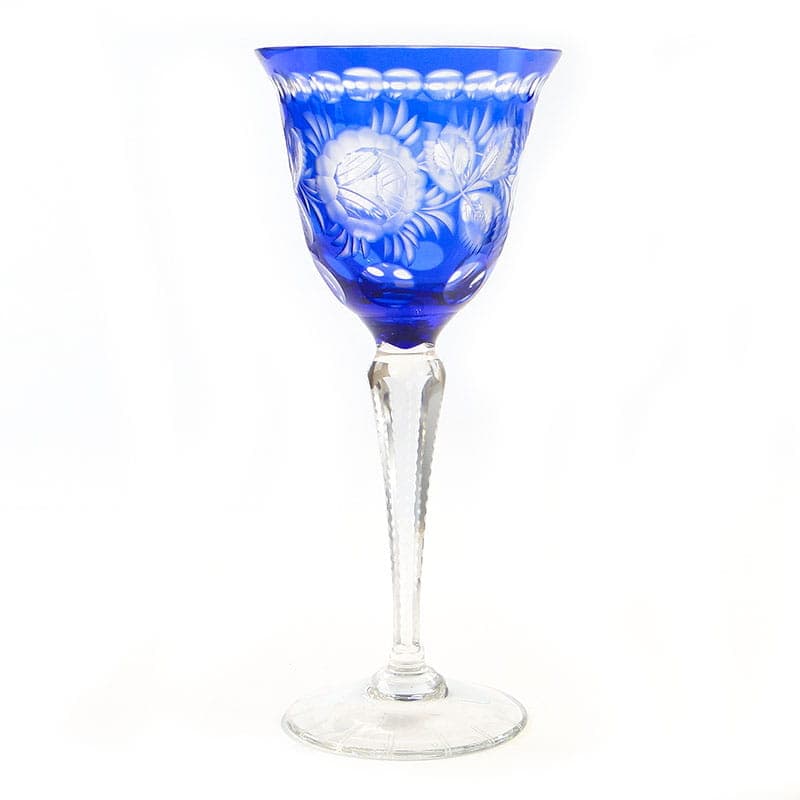Kielich do wina, art déco, kryształ niebieski, Polska, lata 20.