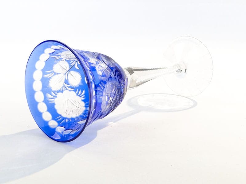 Kielich do wina, art déco, kryształ niebieski, Polska, lata 20. - 227120