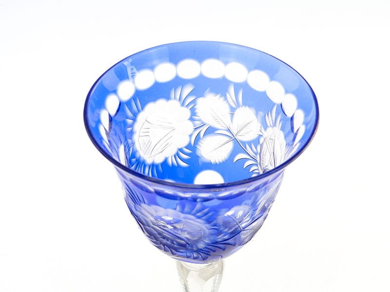 Kielich do wina, art déco, kryształ niebieski, Polska, lata 20. - 227118