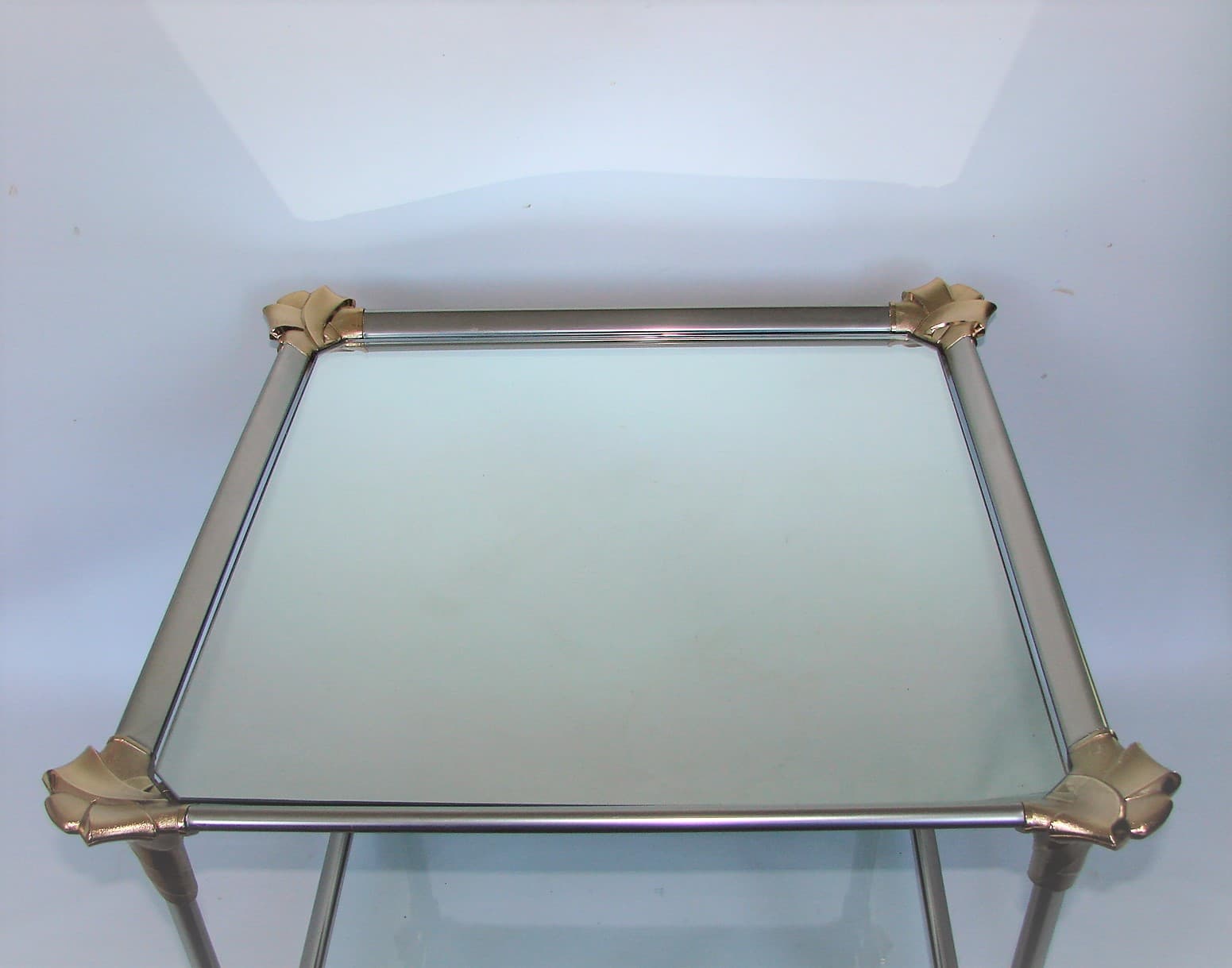 Coffee table, silver, aluminum, glass, 1970s. - 227146