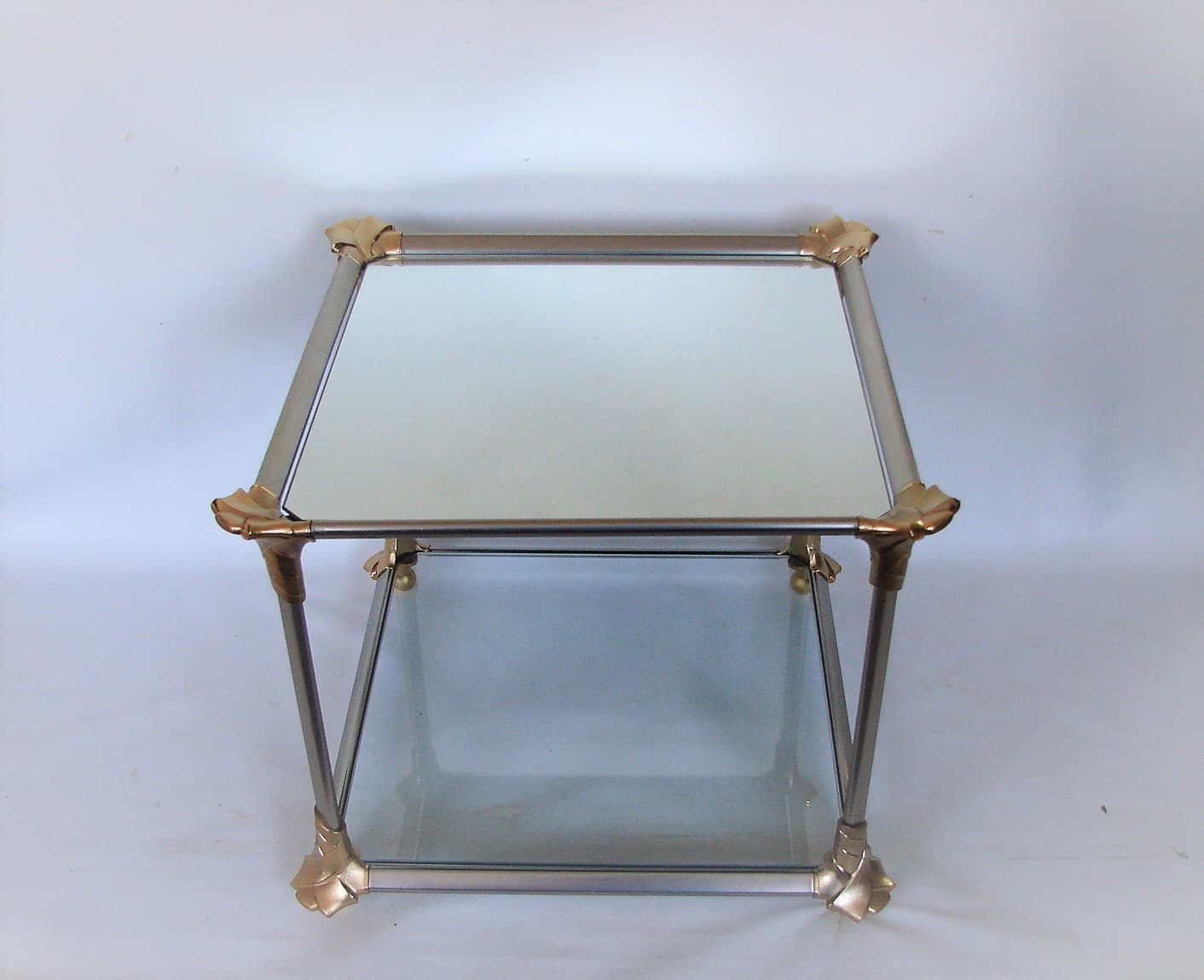 Coffee table, silver, aluminum, glass, 1970s. - 227141