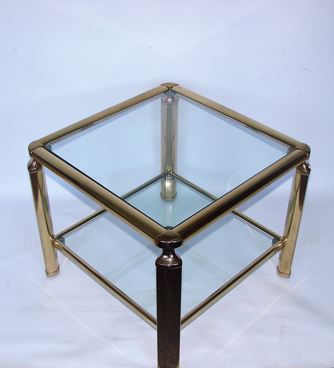 Stolik kawowy modern, mosiądz złoty, szkło, lata 60. - 227193