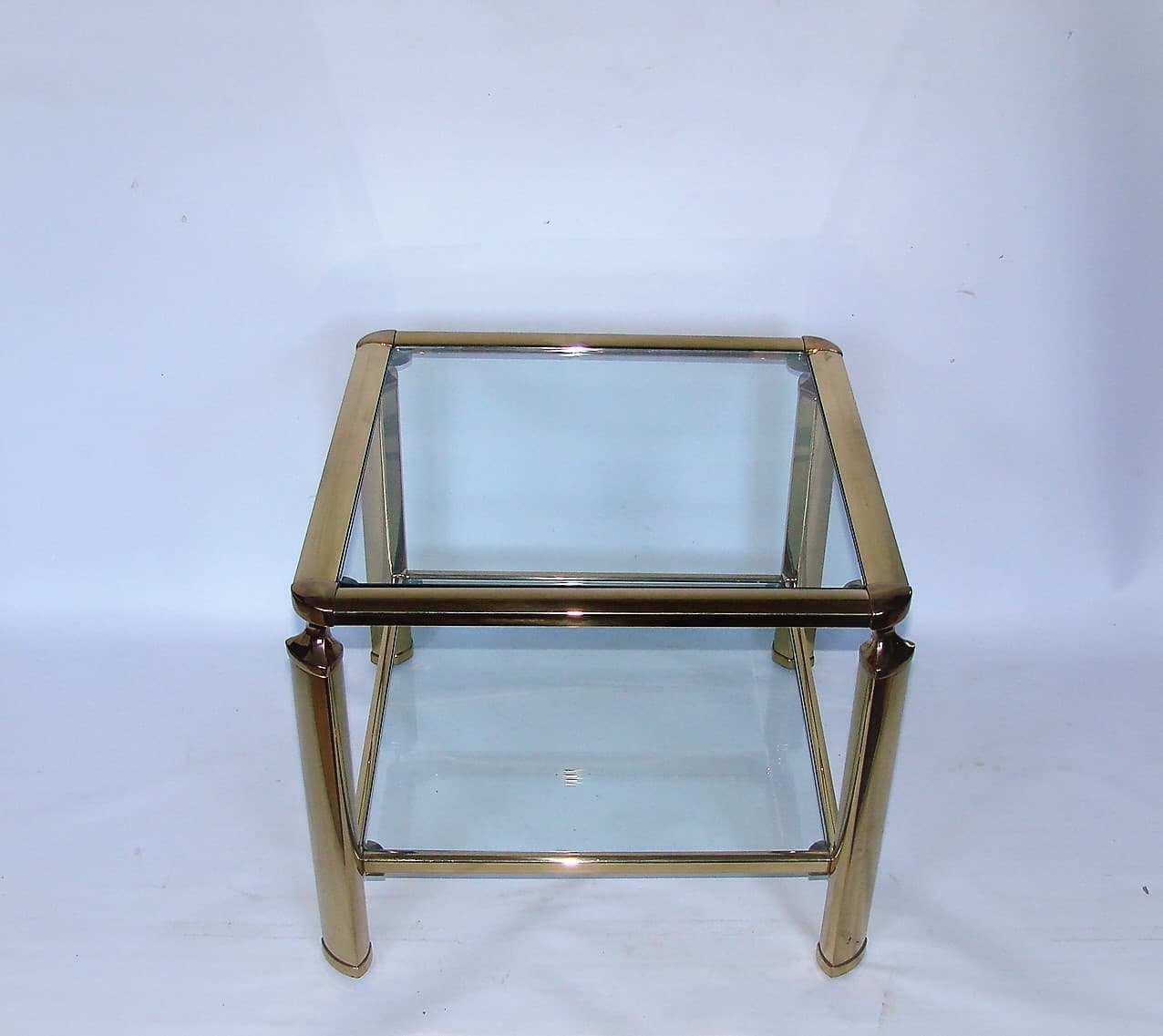 Stolik kawowy modern, mosiądz złoty, szkło, lata 60. - 227189