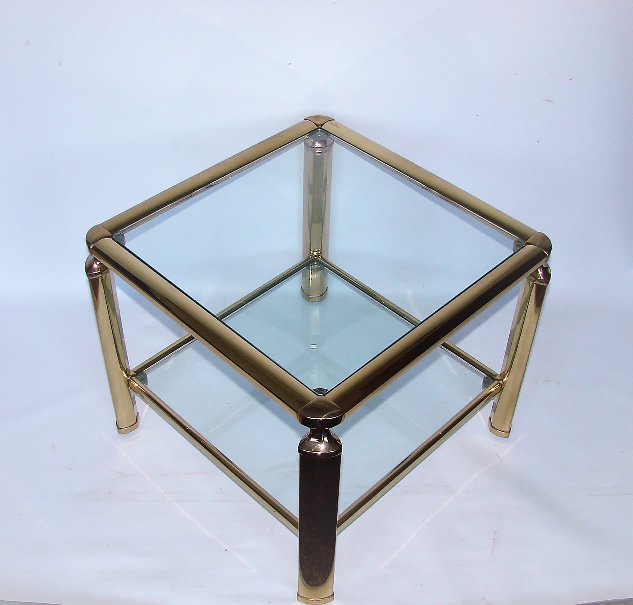 Stolik kawowy modern, mosiądz złoty, szkło, lata 60. - 227194