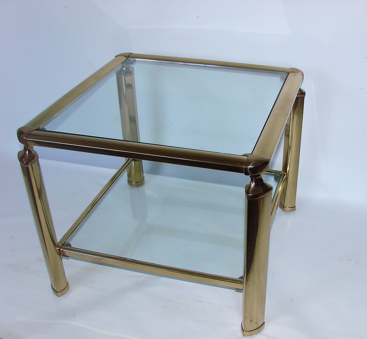 Stolik kawowy modern, mosiądz złoty, szkło, lata 60. - 227192
