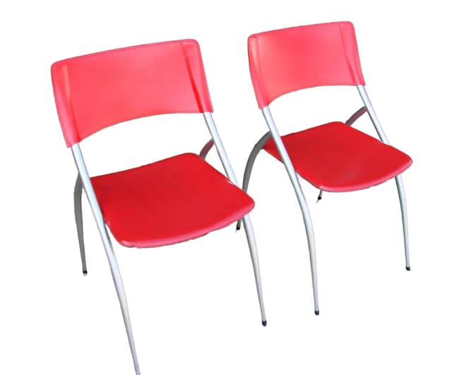 Pair of chairs, red, leather, brushed steel, Calligaris, Italy, 1990s. - DIMENSION