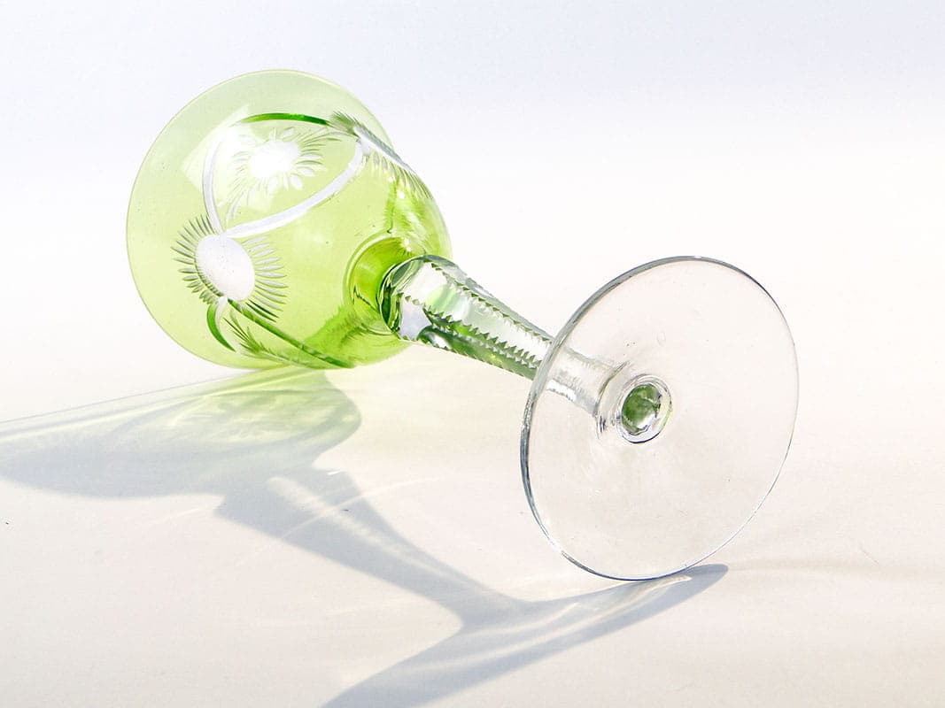 Kielich do wina, art déco, kryształ zielony bezbarwny, Polska, lata 20. - 227214