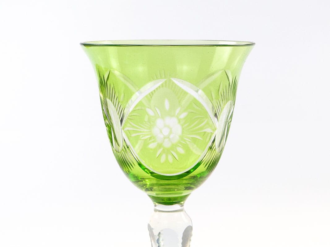 Kielich do wina, art déco, kryształ zielony bezbarwny, Polska, lata 20. - 227209