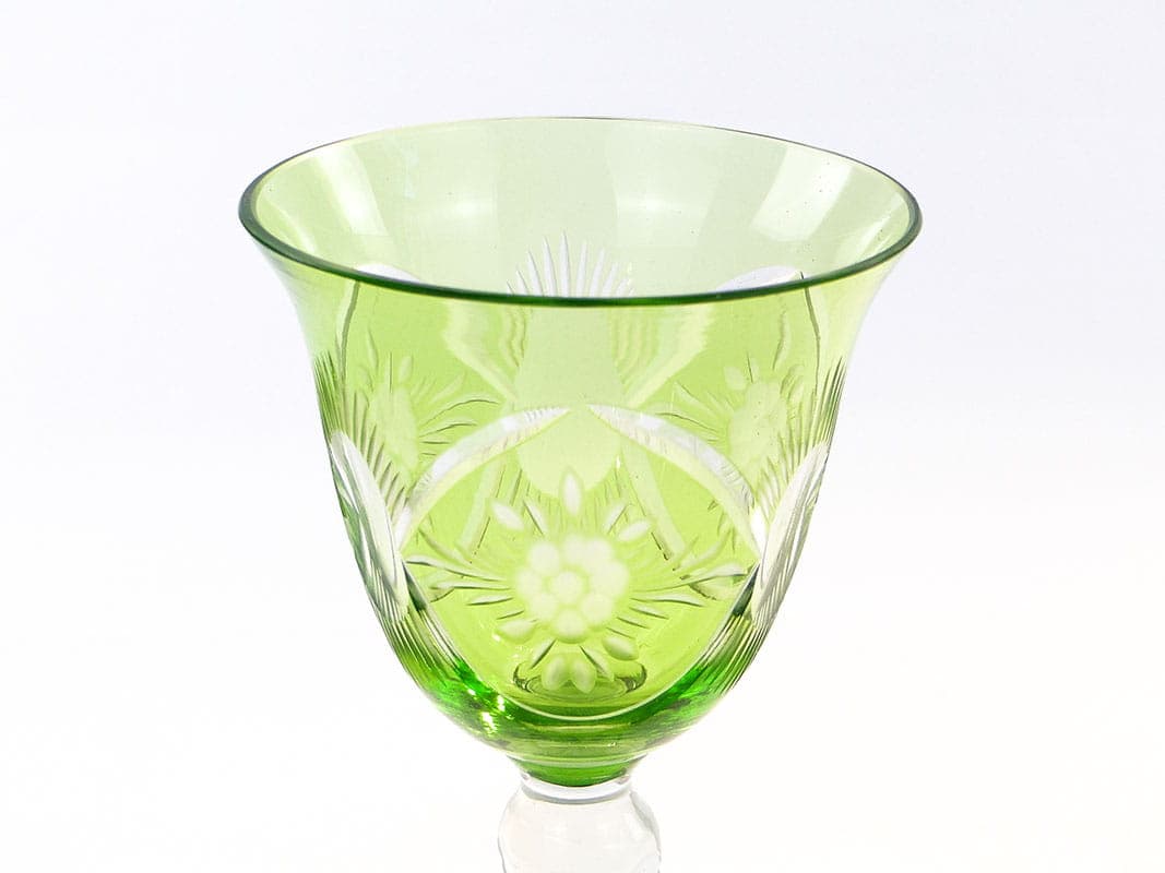 Kielich do wina, art déco, kryształ zielony bezbarwny, Polska, lata 20. - 227210