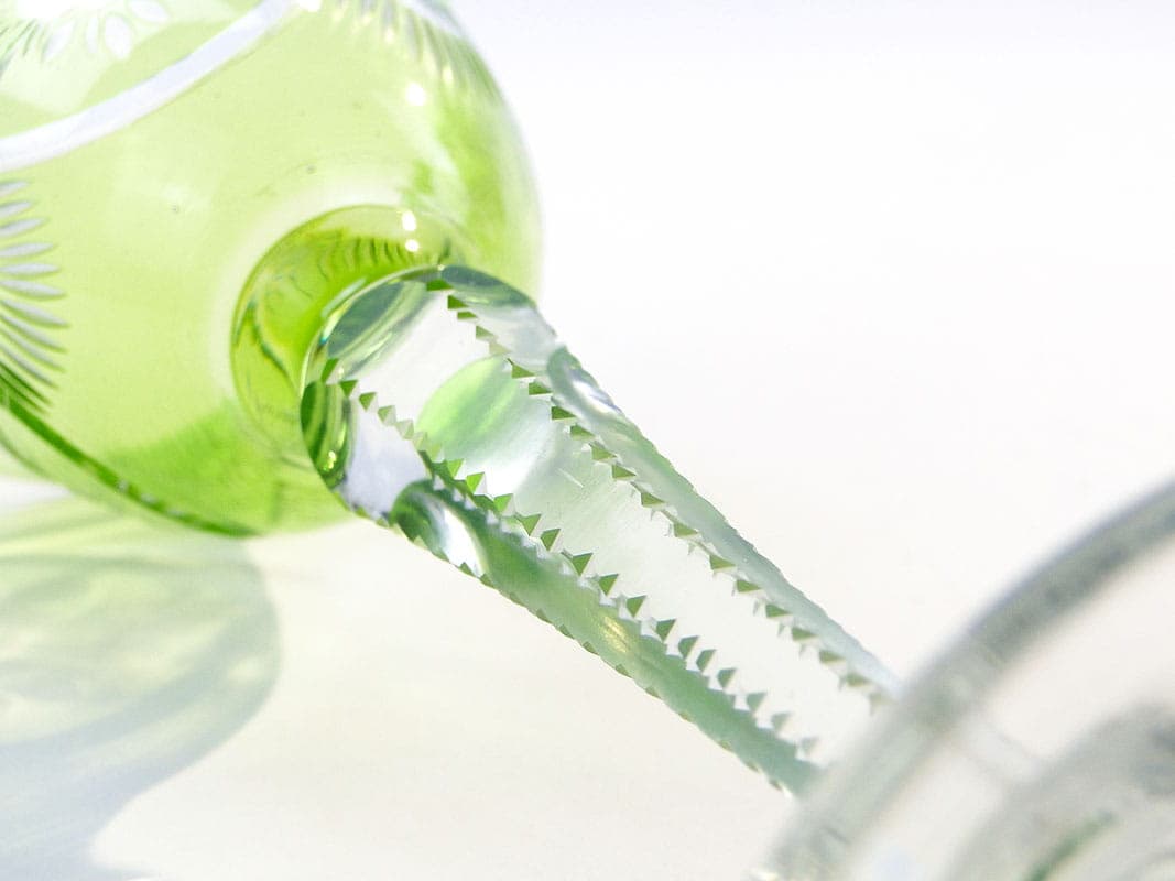 Kielich do wina, art déco, kryształ zielony bezbarwny, Polska, lata 20. - 227213