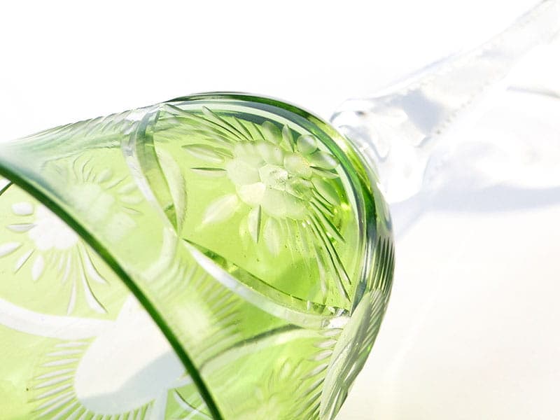 Kielich do wina, art déco, kryształ zielony bezbarwny, Polska, lata 20. - 227212