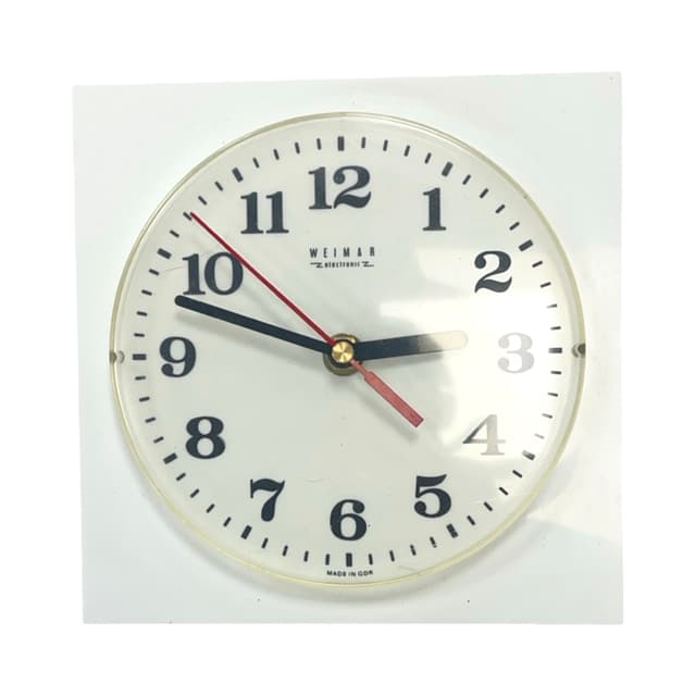 Zegar ścienny Weimar Electronic, biały, plastik, NRD, lata 70. - WYMIARY