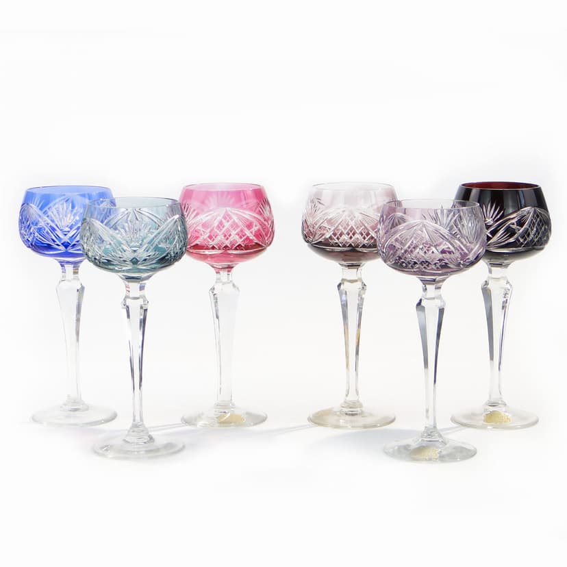 Zestaw sześciu kielichów Art Deco, multicolor, kryształ, Niemcy, lata 30.