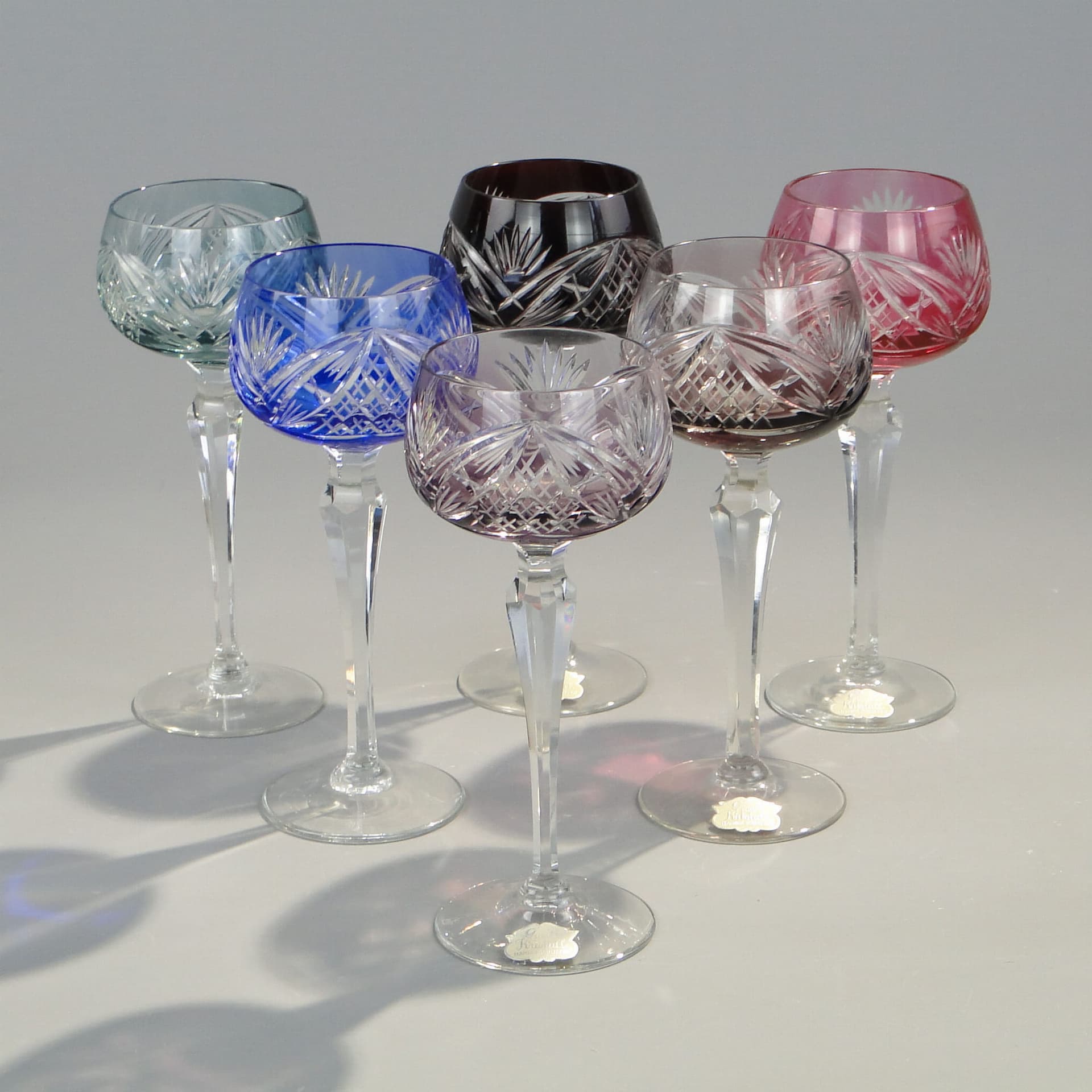 Zestaw sześciu kielichów Art Deco, multicolor, kryształ, Niemcy, lata 30. - 227351