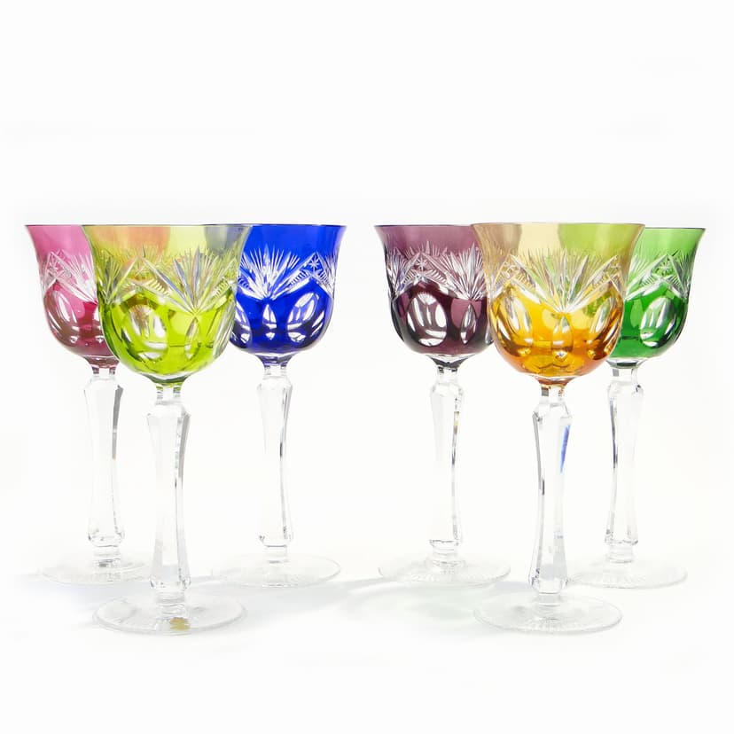 Komplet kielichów do czerwonego wina, Art Deco, multicolor, kryształ, Nachtmann, Niemcy, lata 20.