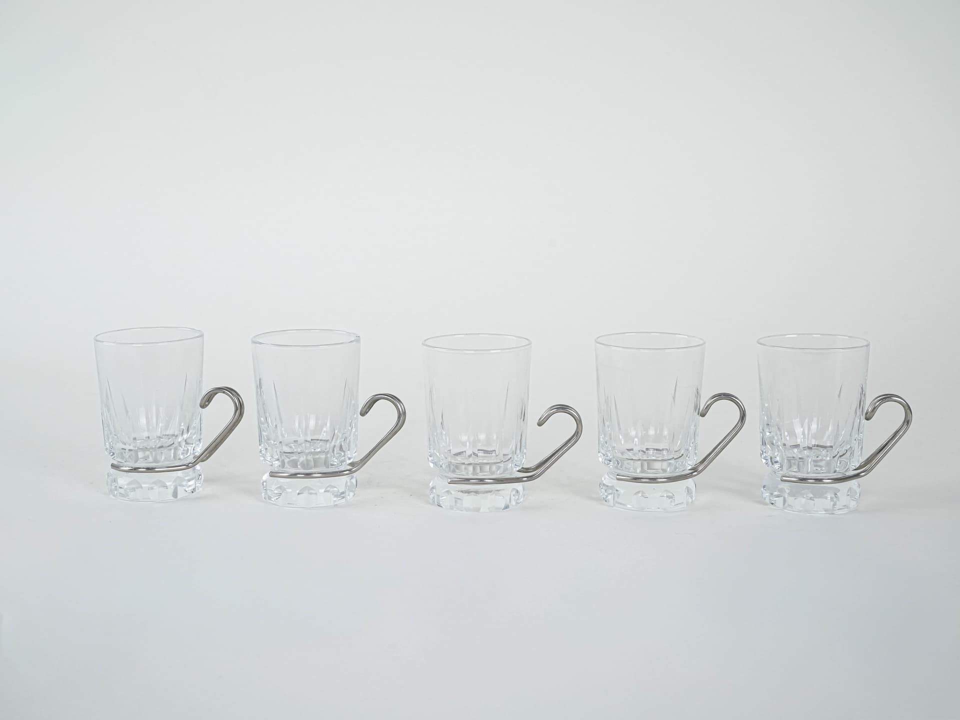 Komplet szklanek, transparentny kryształ, stal nierdzewna, Włochy, lata 70. - 227461