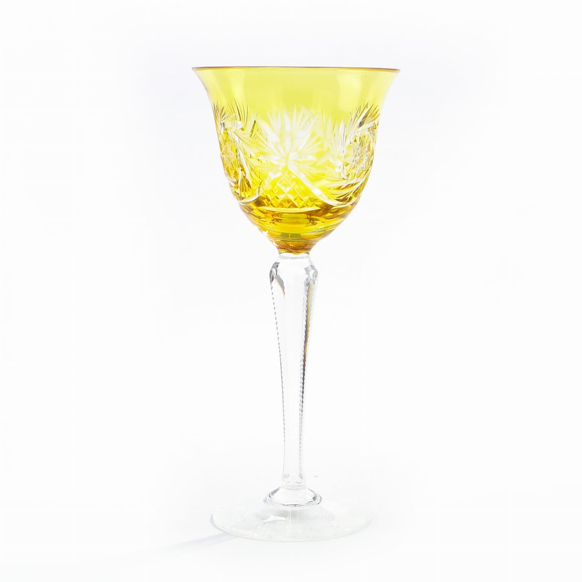 Kielich do wina Art Deco, żółty kryształ, Polska, lata 20. - 227532