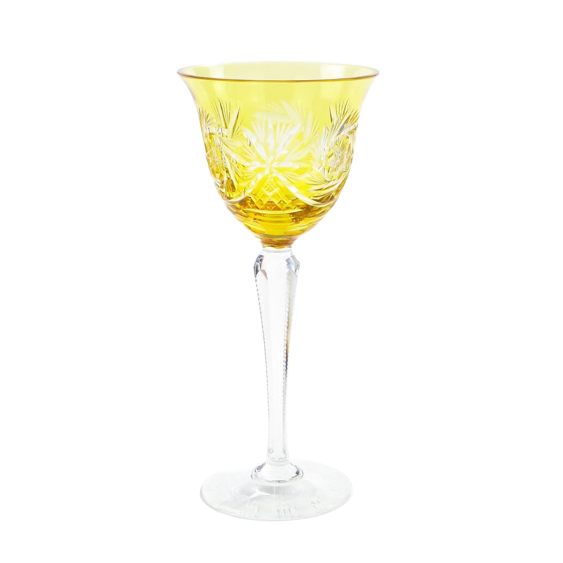 Kielich do wina Art Deco, żółty kryształ, Polska, lata 20.