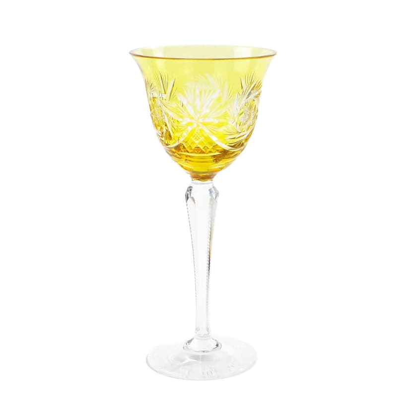 Kielich do wina Art Deco, żółty kryształ, Polska, lata 20.