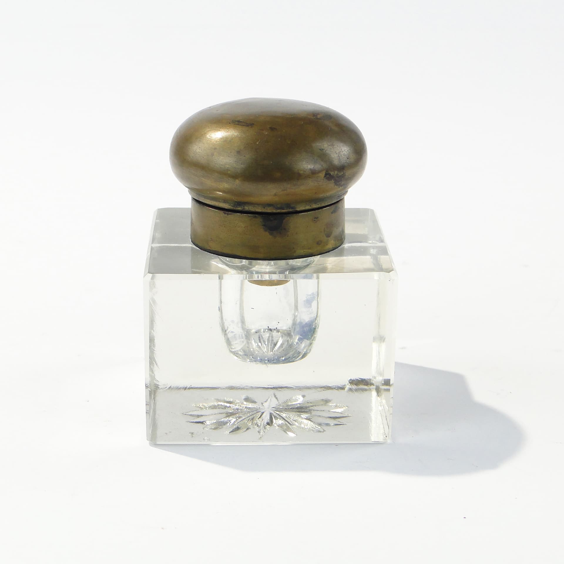 Kałamarz, transparentny kryształ, mosiądz, Austria, lata 20. - 227606