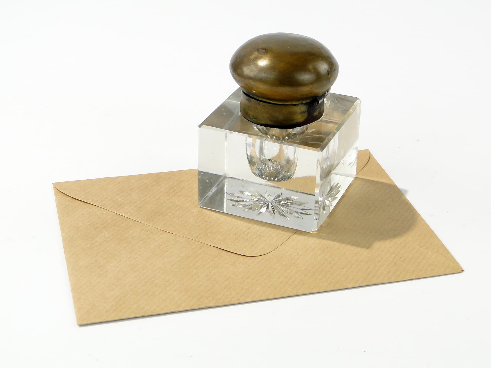 Kałamarz, transparentny kryształ, mosiądz, Austria, lata 20. - 227612