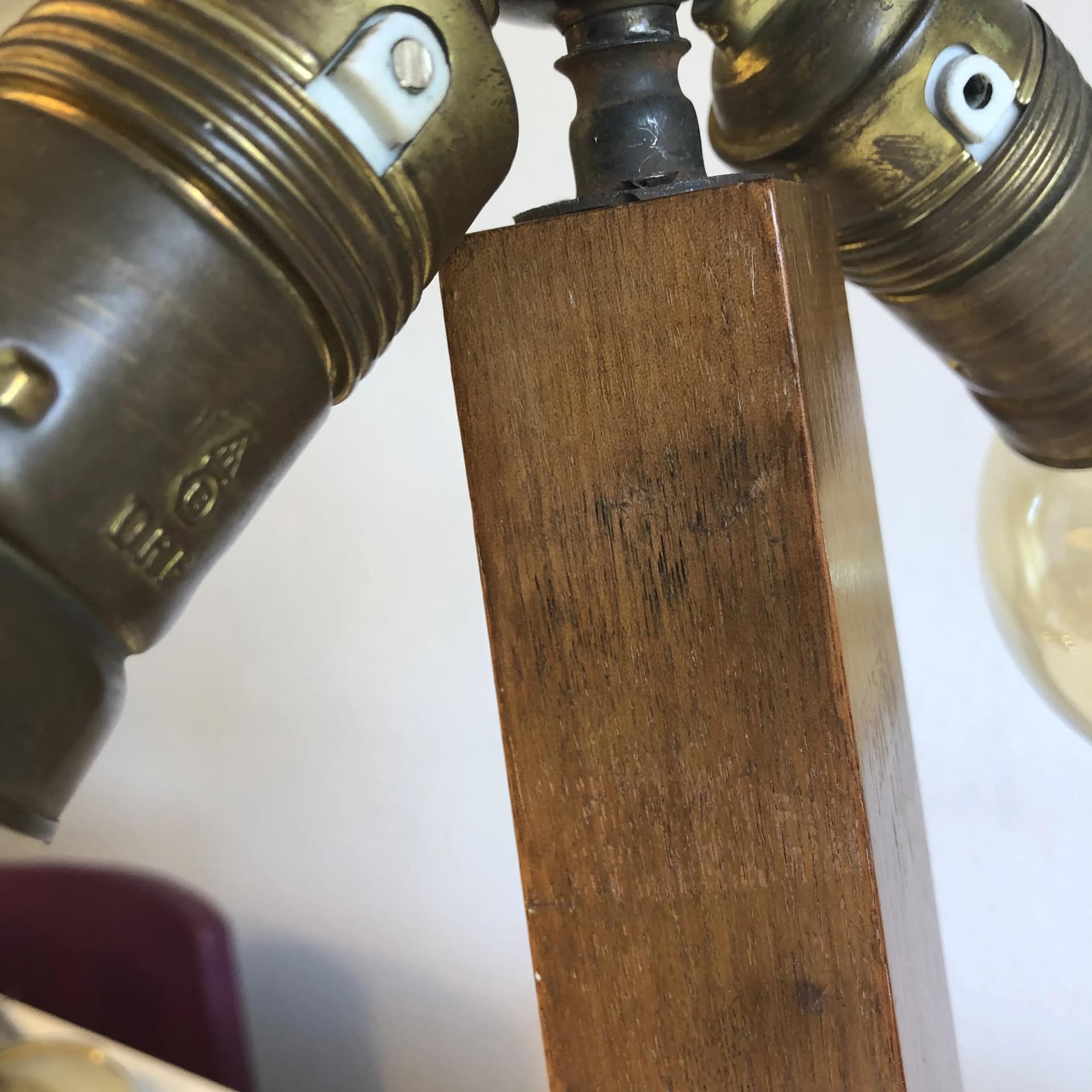 Lampa gabinetowa, drewno tekowe brązowy ciemny, mosiądz, Niemcy, lata 60. - 16725