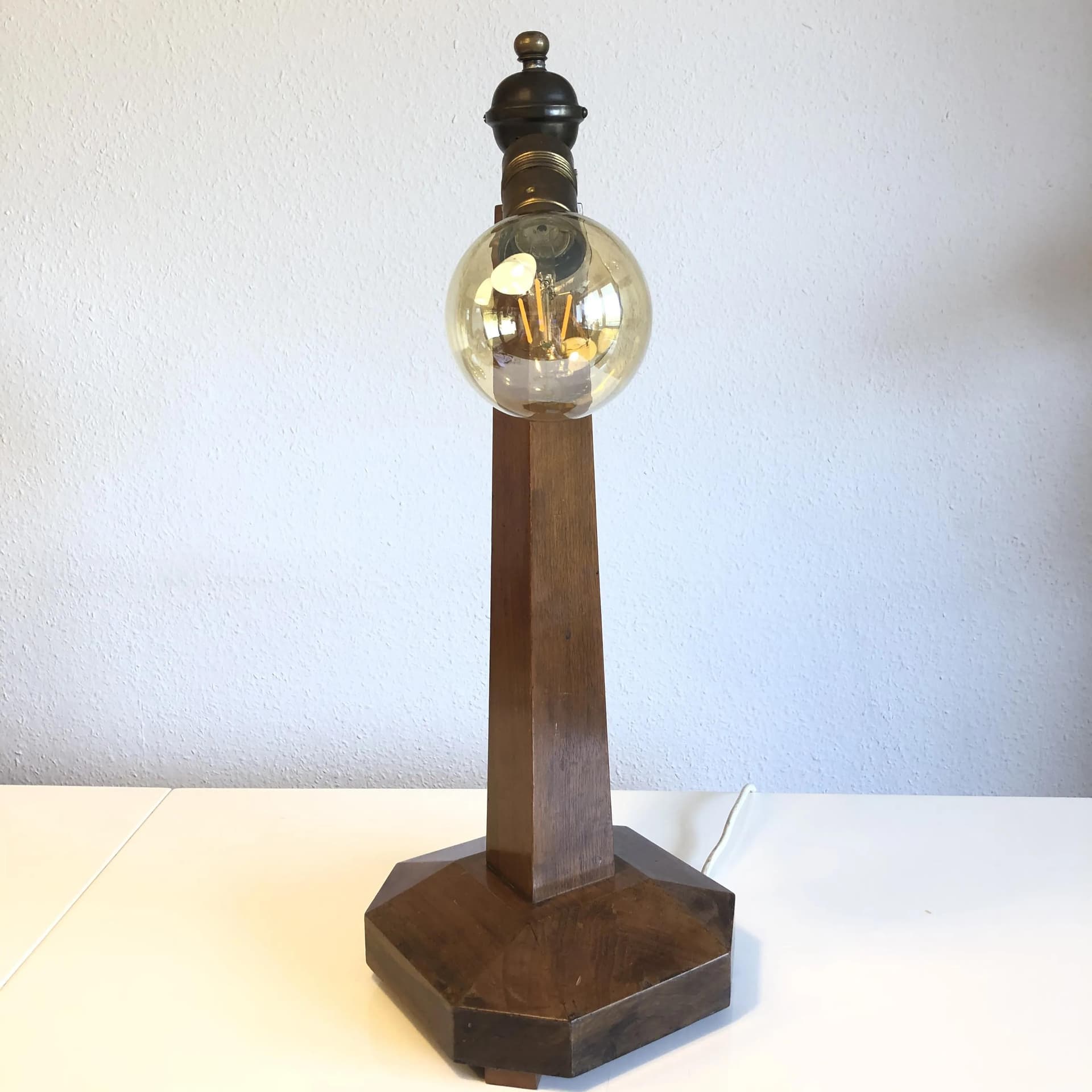 Lampa gabinetowa, drewno tekowe brązowy ciemny, mosiądz, Niemcy, lata 60. - 16723