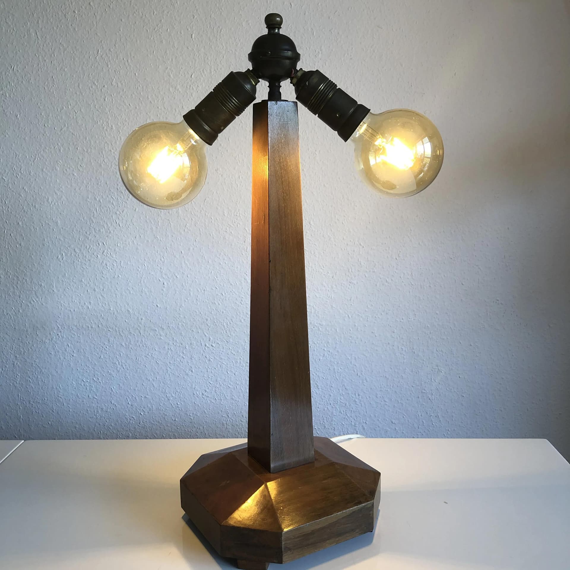 Lampa gabinetowa, drewno tekowe brązowy ciemny, mosiądz, Niemcy, lata 60. - 16728