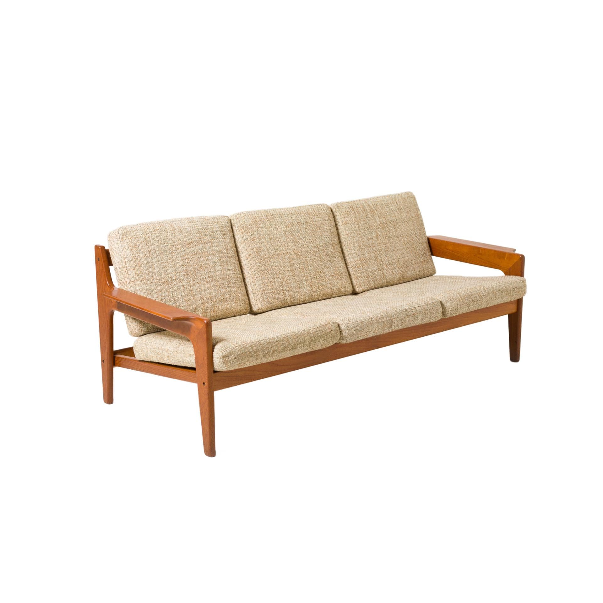 Sofa 3-osobowa, jasnobeżowa, teak, proj. A. Wahl Iversen, Komfort, Dania, lata 60.
