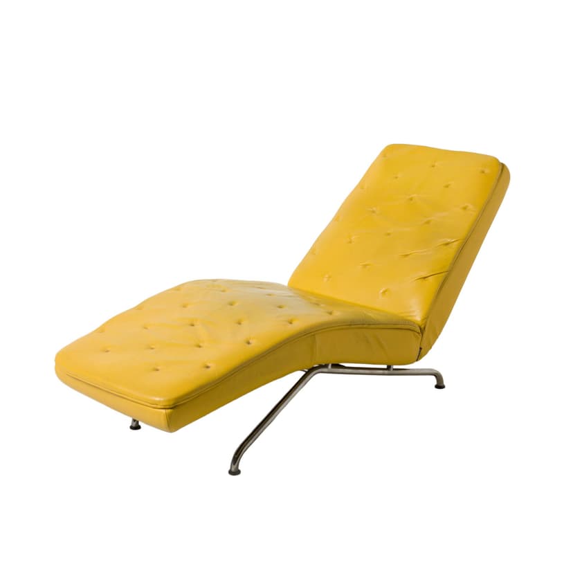 Chaise lounge, yellow leather, chromed steel, Netherlands