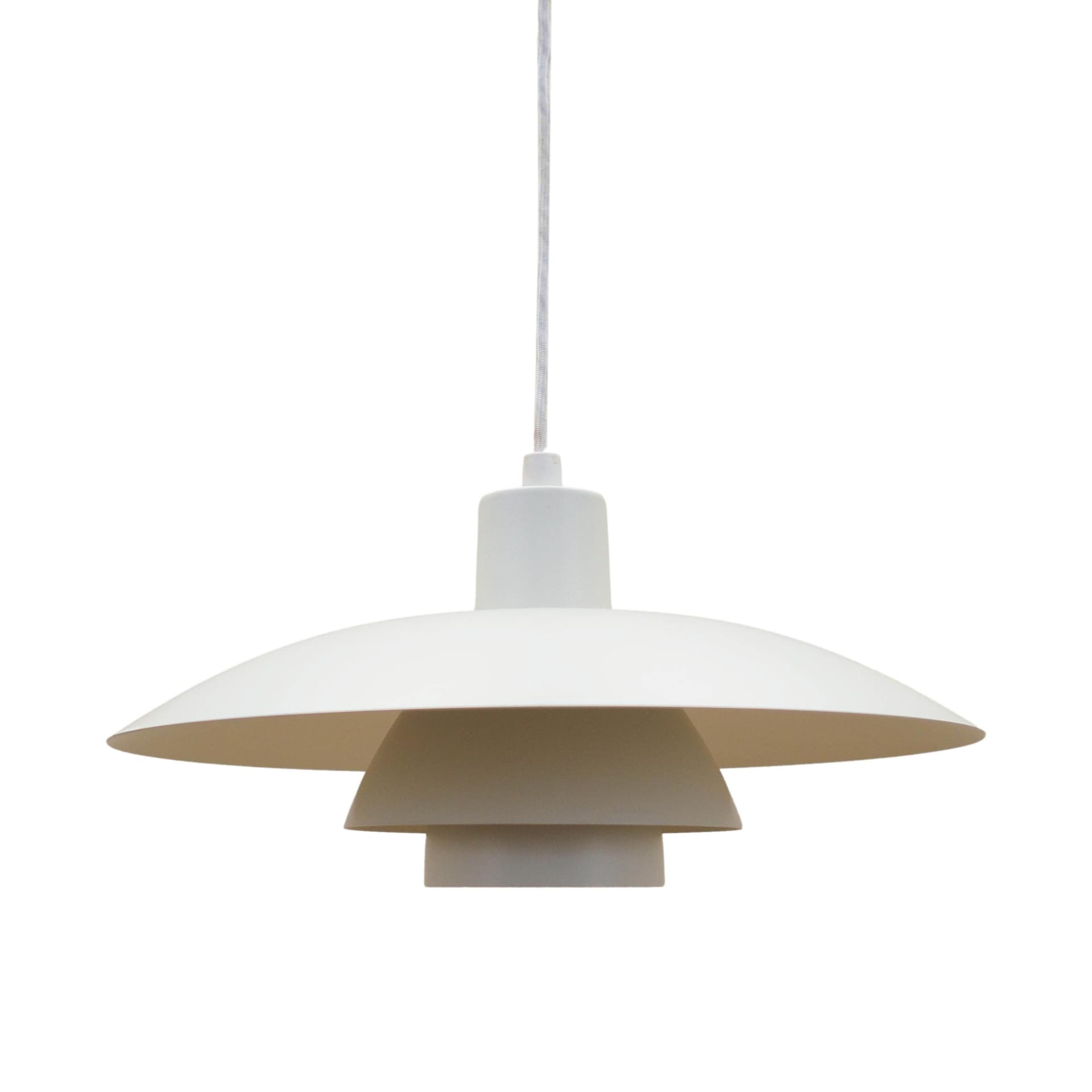Lampa wisząca PH 4/3, biały, metal, proj. P. Henningsen, Louis Poulsen, Dania, lata 60.