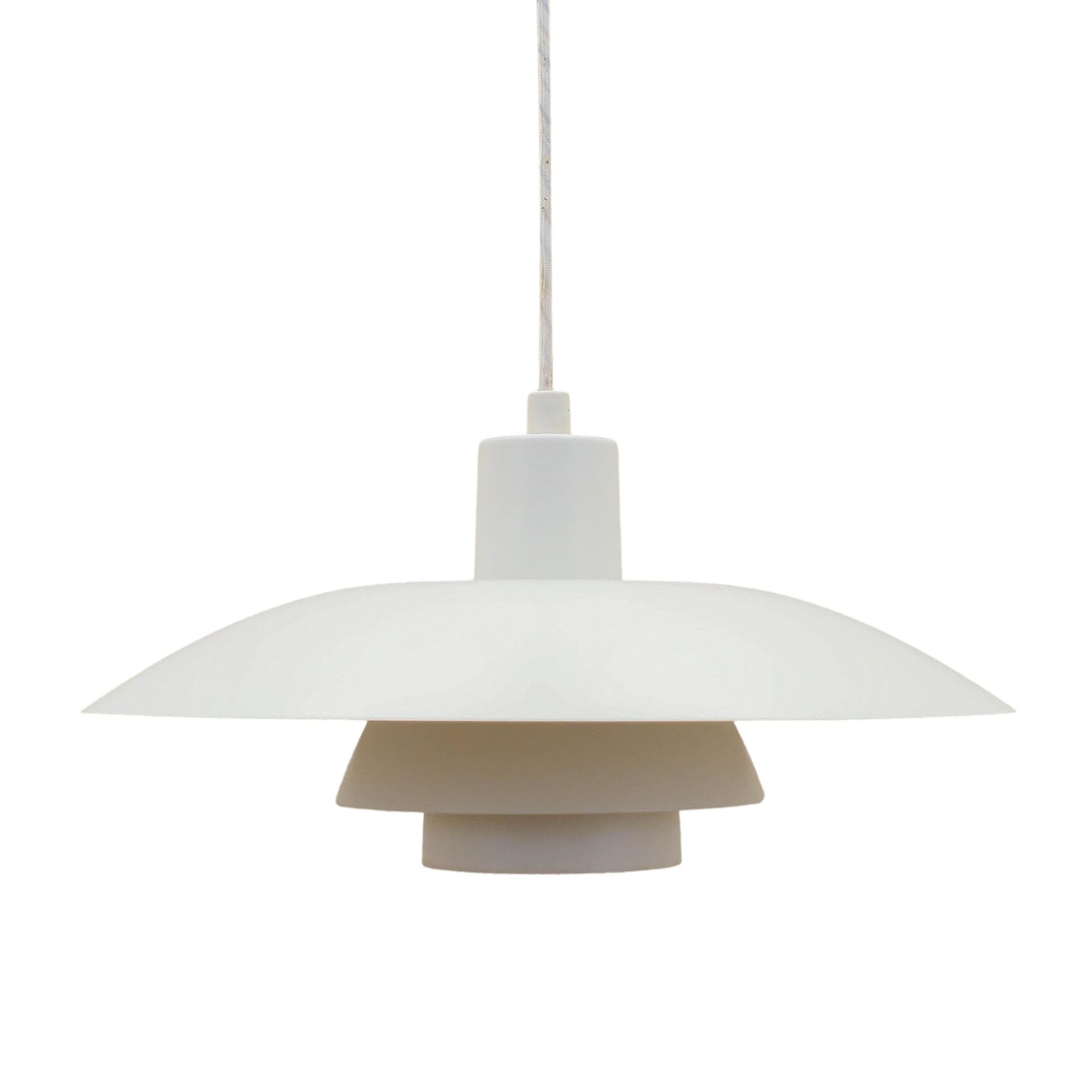Lampa wisząca PH 4/3, biały, metal, proj. P. Henningsen, Louis Poulsen, Dania, lata 60.