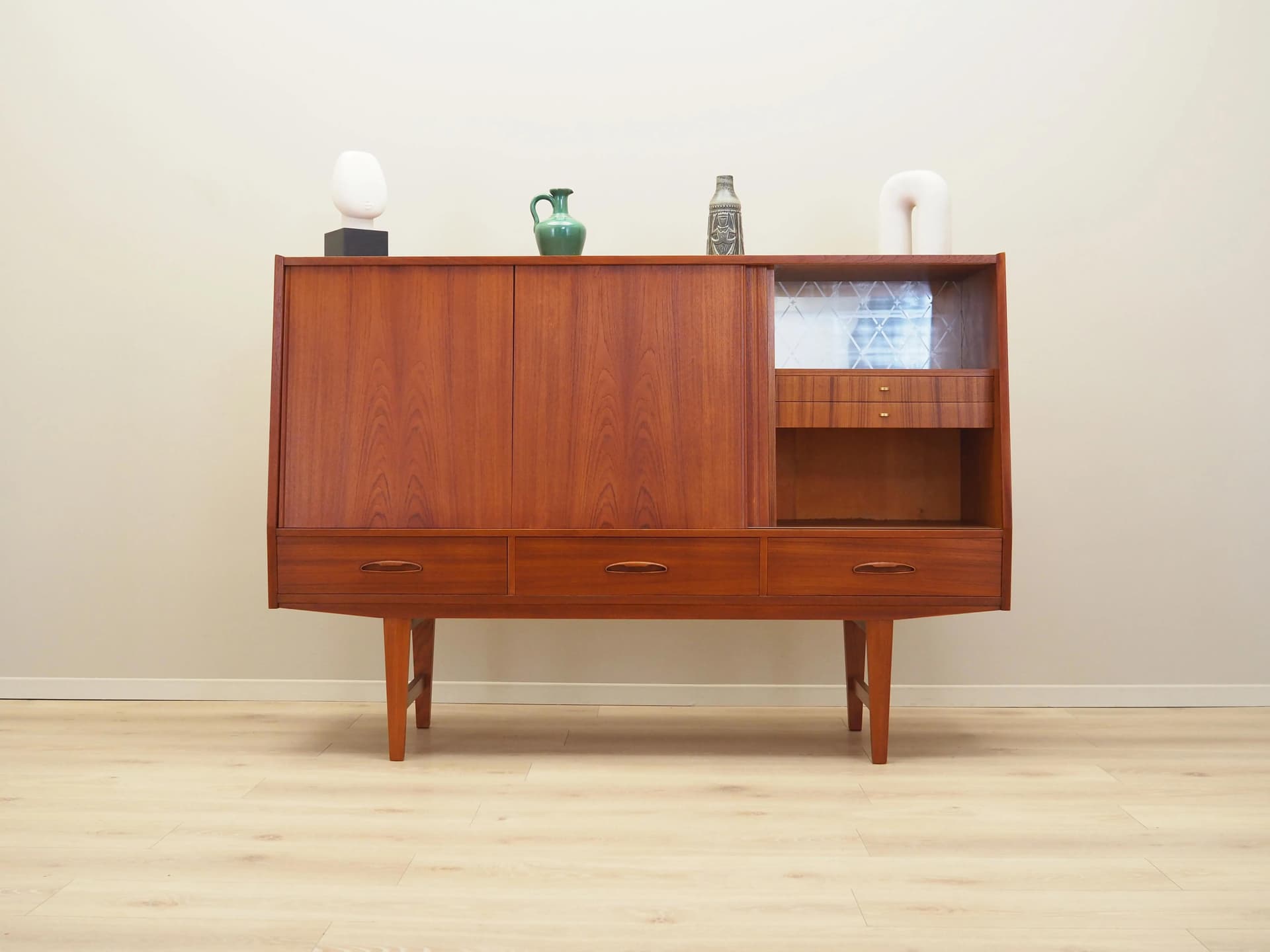 Highboard mid-century, brown teak, Denmark, 1960s - 16677