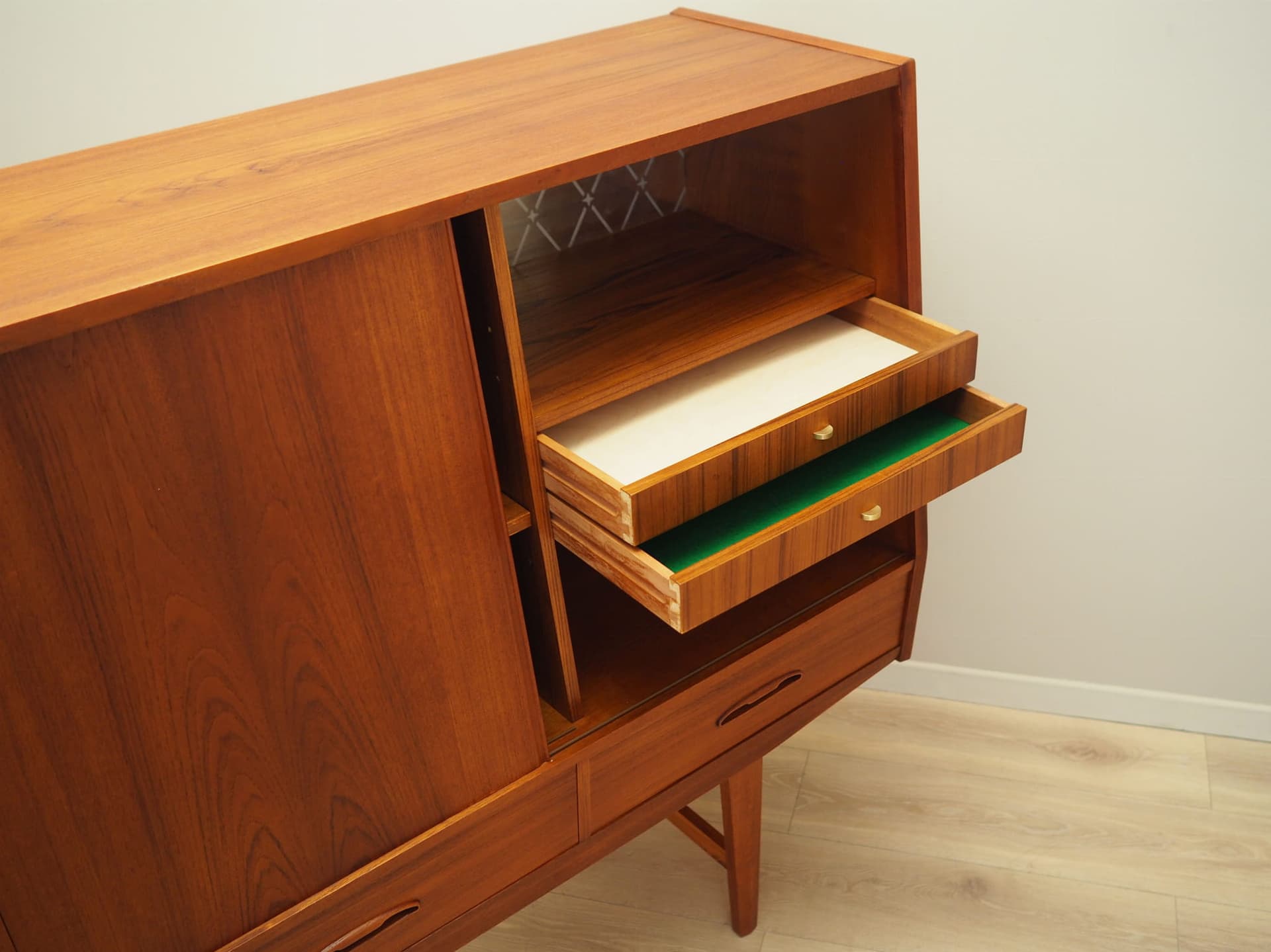 Highboard mid-century, brown teak, Denmark, 1960s - 77519
