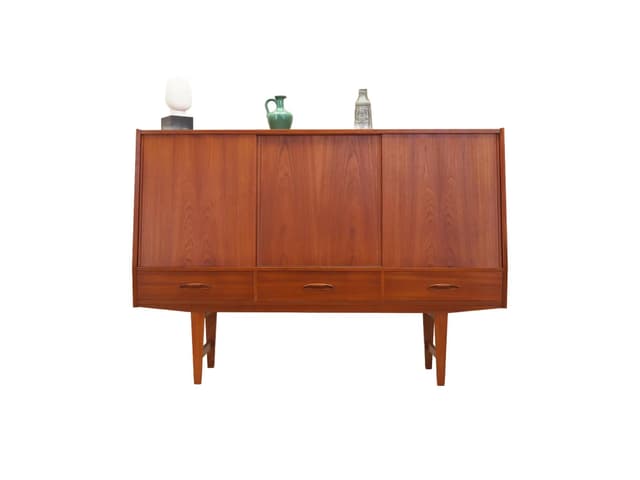 Highboard mid-century, brown teak, Denmark, 1960s - DIMENSION