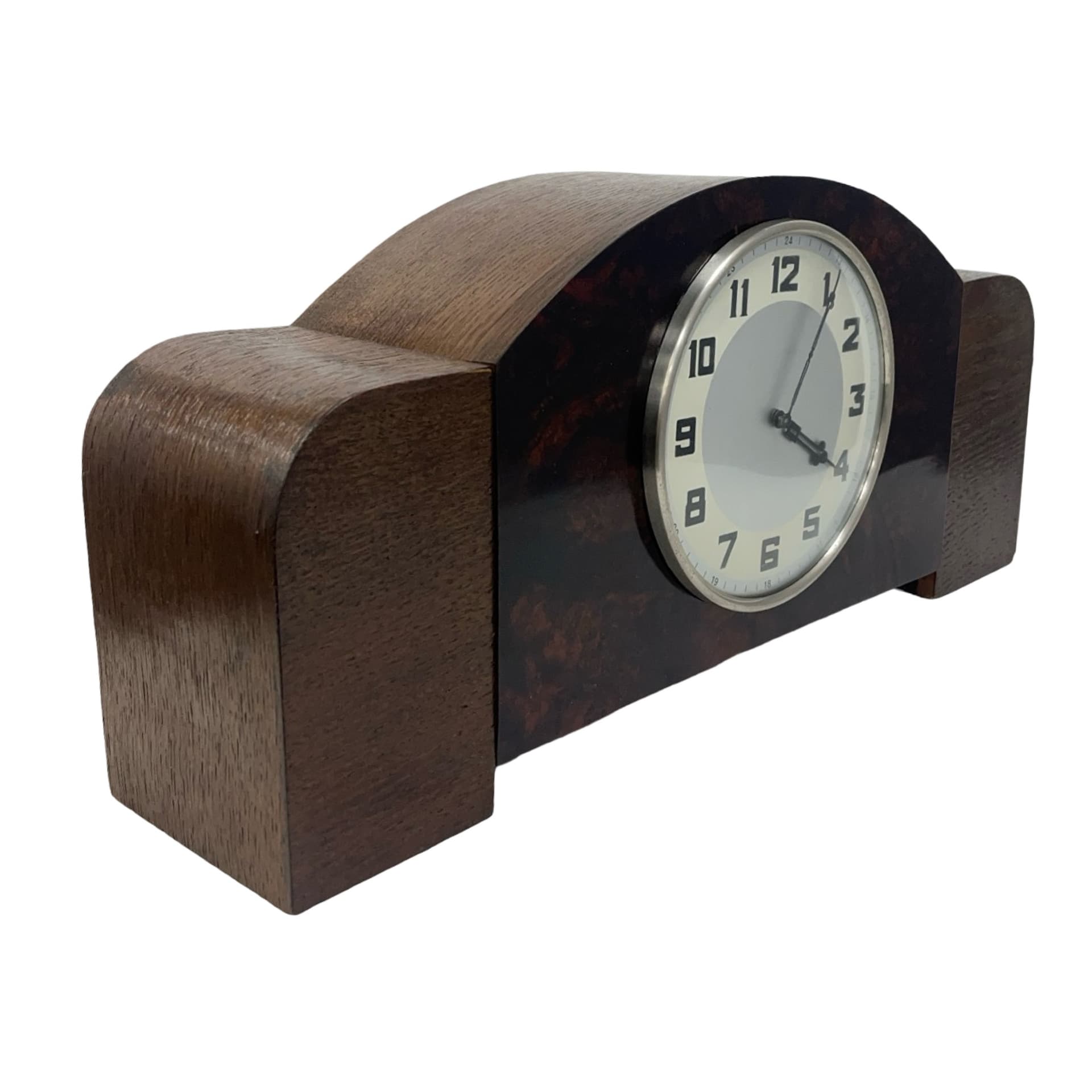 Mantel Clock Art Deco, brown, wood bakelite glass, Germany, 1930s. - 227806