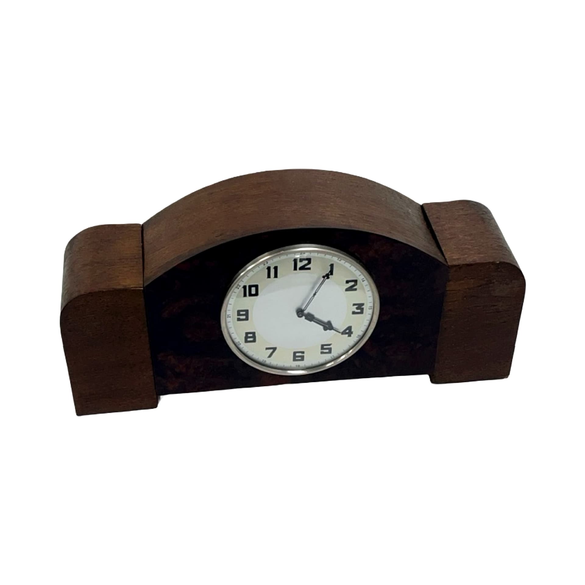 Mantel Clock Art Deco, brown, wood bakelite glass, Germany, 1930s. - 227814