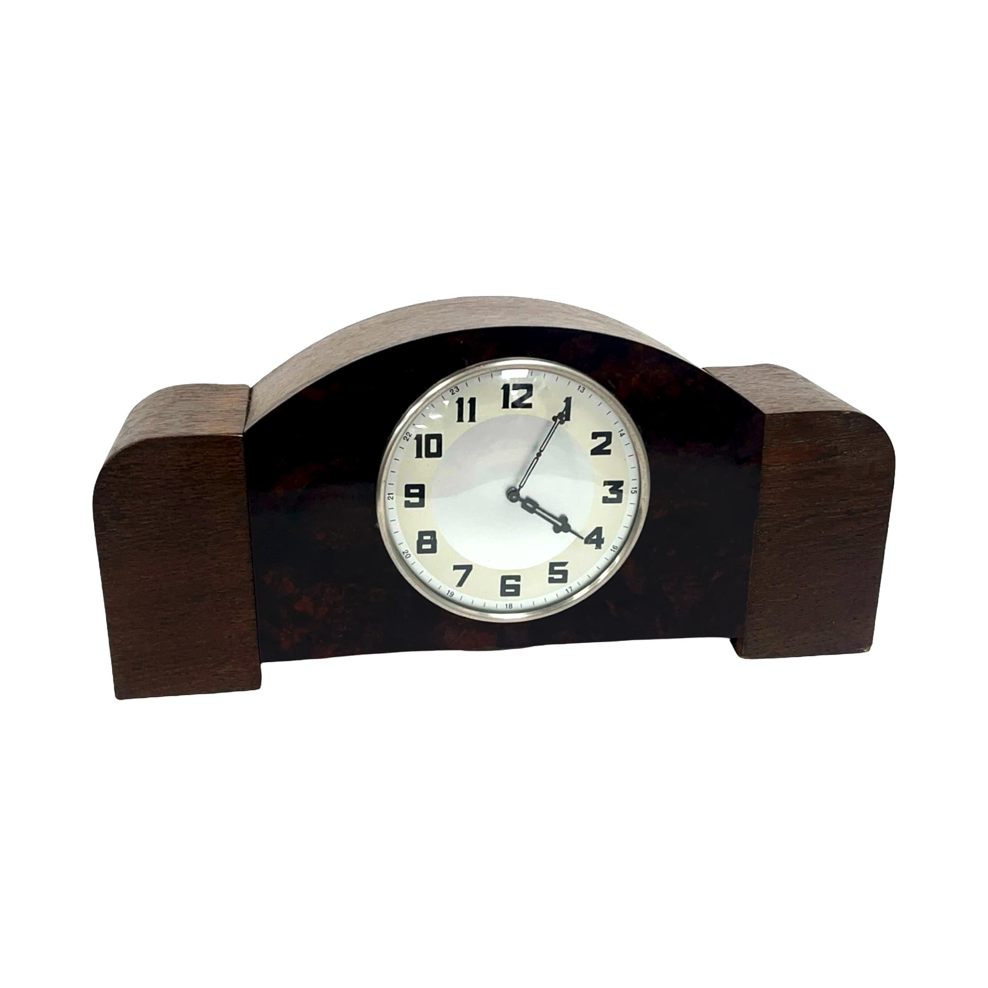 Mantel Clock Art Deco, brown, wood bakelite glass, Germany, 1930s. - 227815