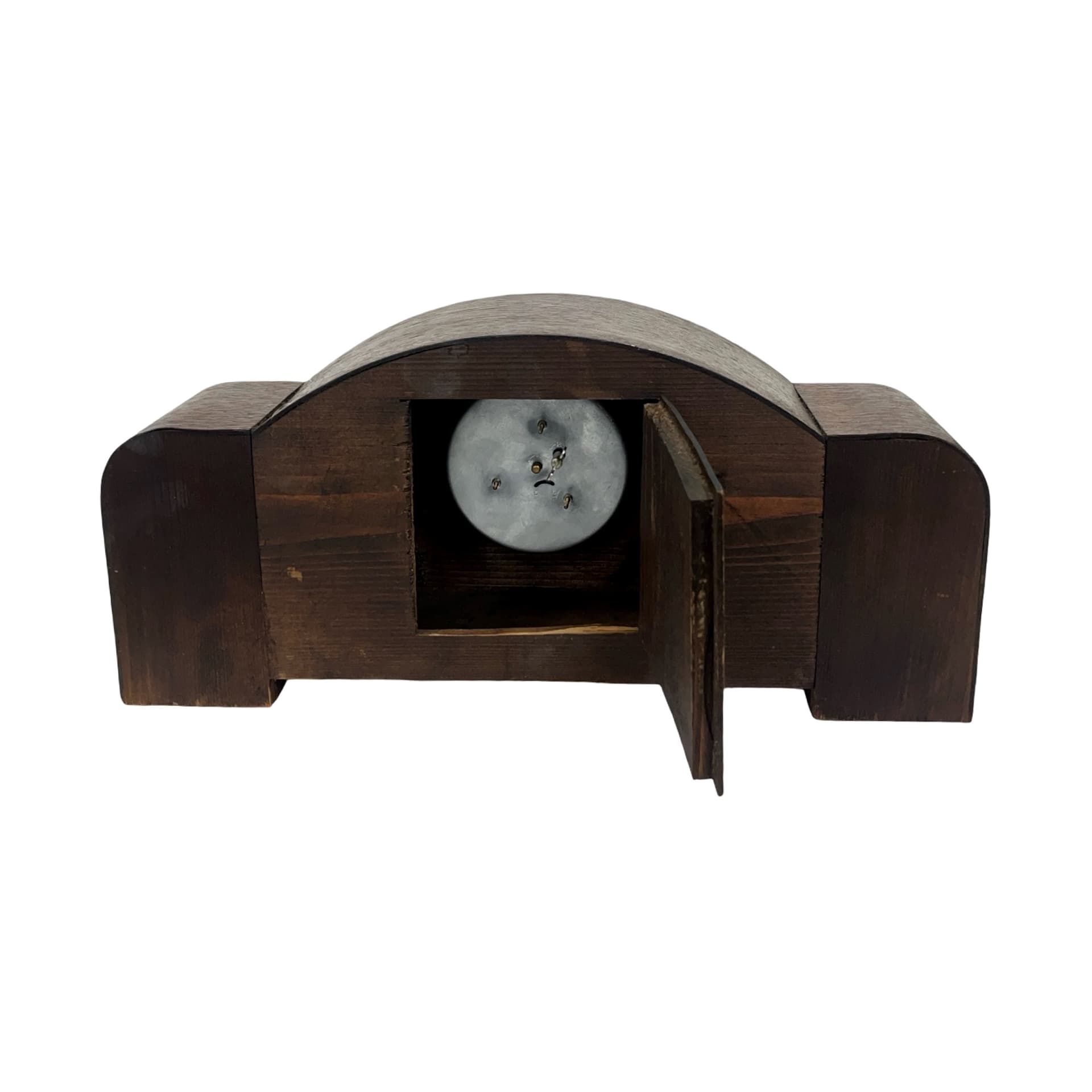 Mantel Clock Art Deco, brown, wood bakelite glass, Germany, 1930s. - 227807