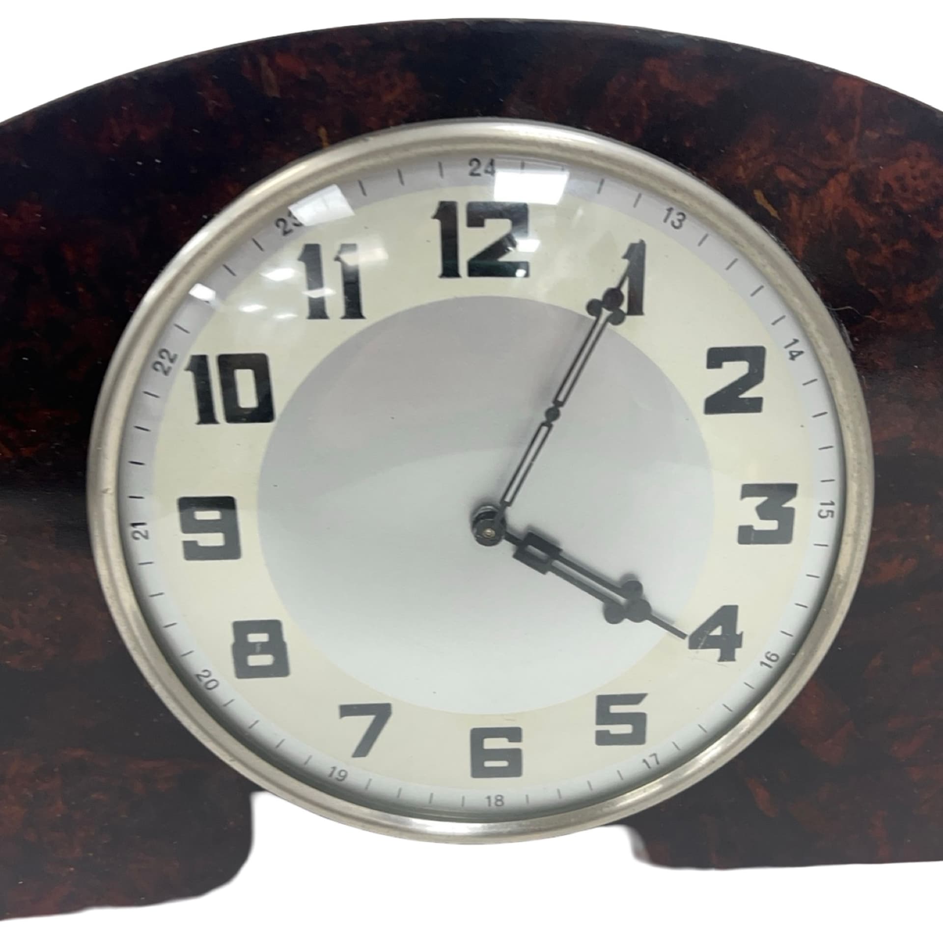 Mantel Clock Art Deco, brown, wood bakelite glass, Germany, 1930s. - 227813
