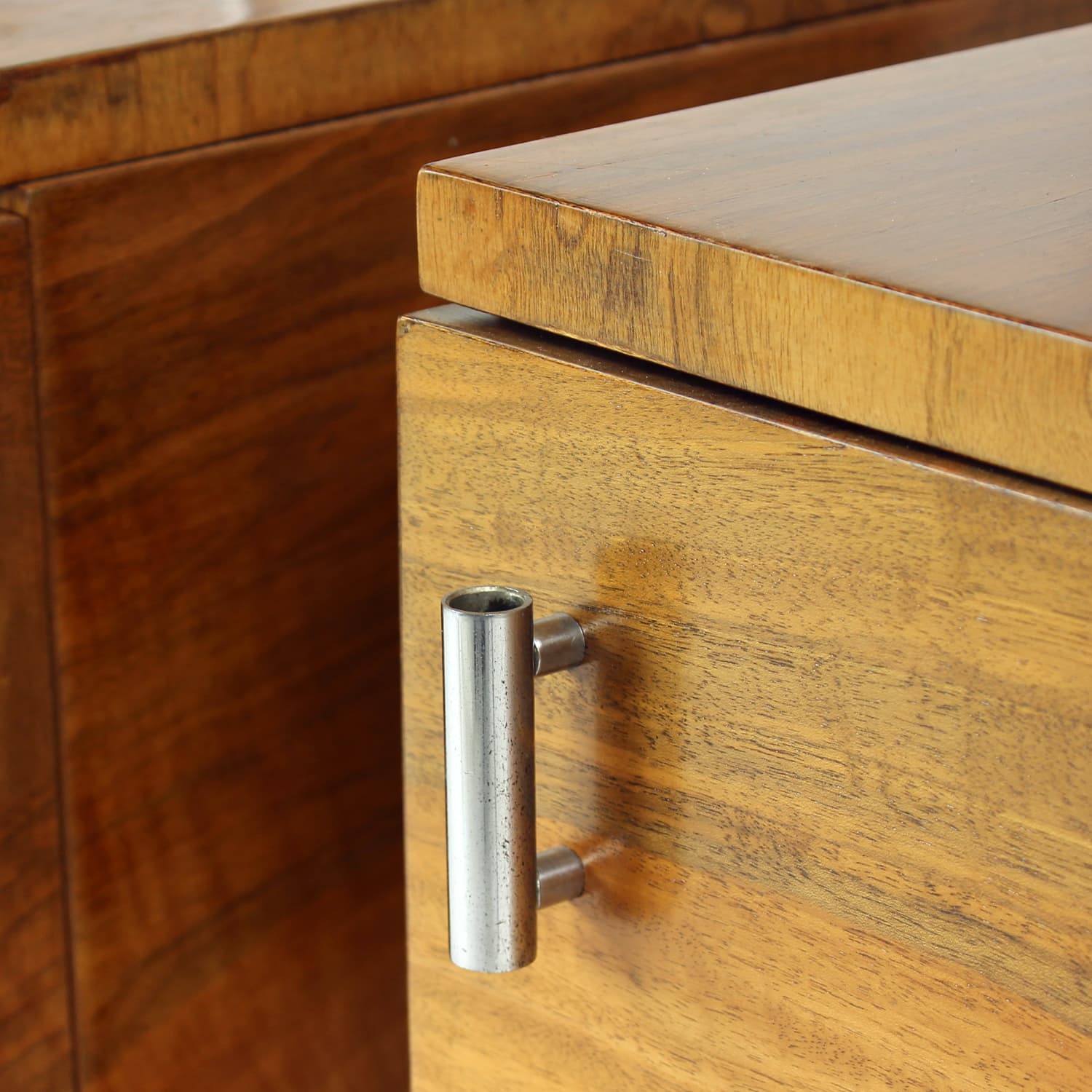 Para szafek nocnych, orzech brązowy, chrom, Czechosłowacja, lata 50. - 227851