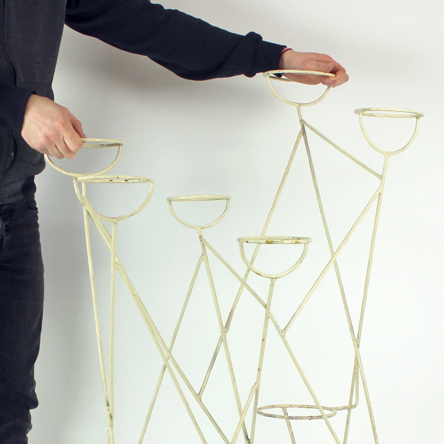 Stojak na kwiaty, biały, stal, Czechosłowacja, lata 60. - 227857