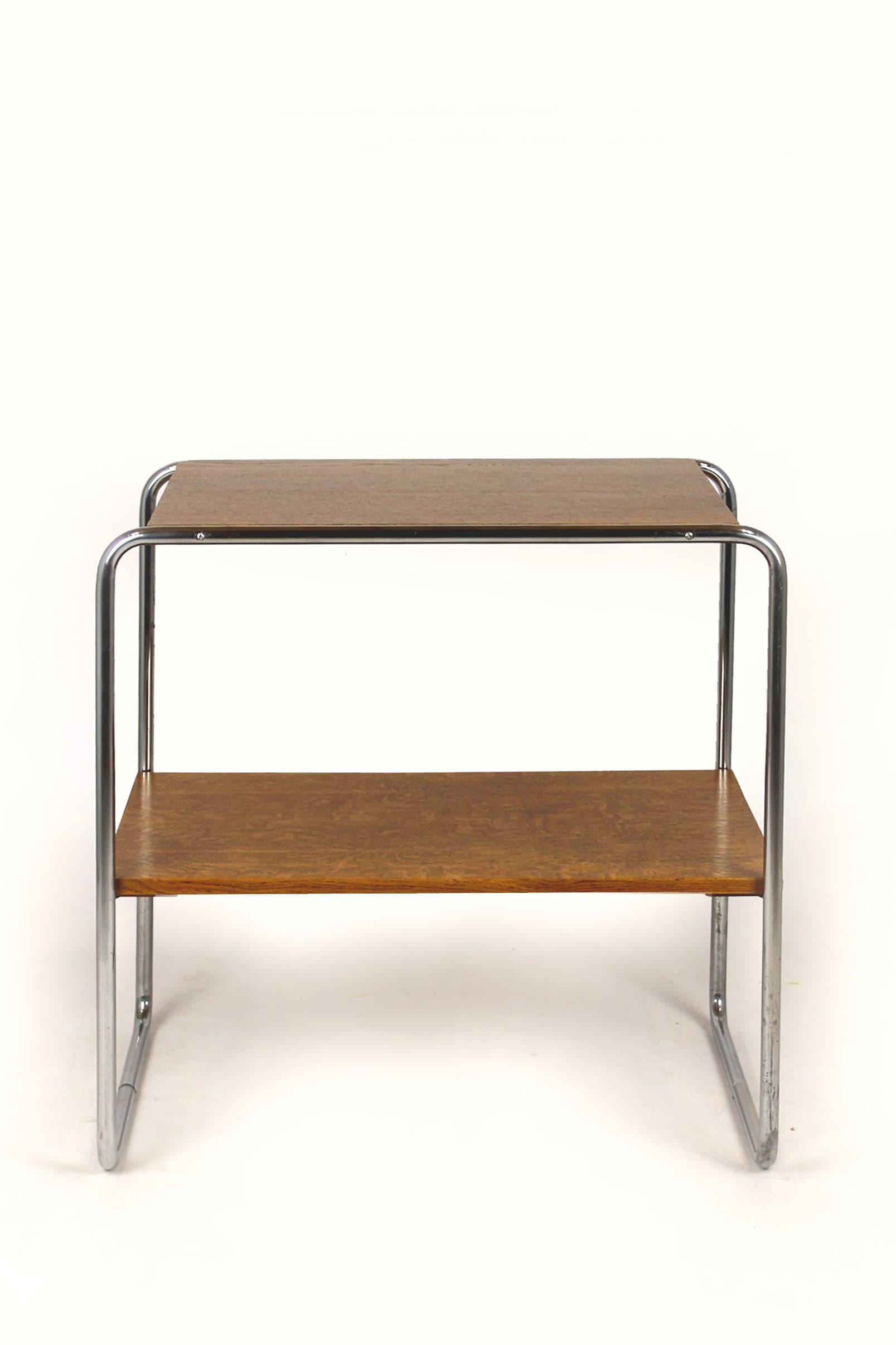Side Table B12, Bauhaus, brown wood, chromed steel, by M. Breuer, 1930s. - 227863