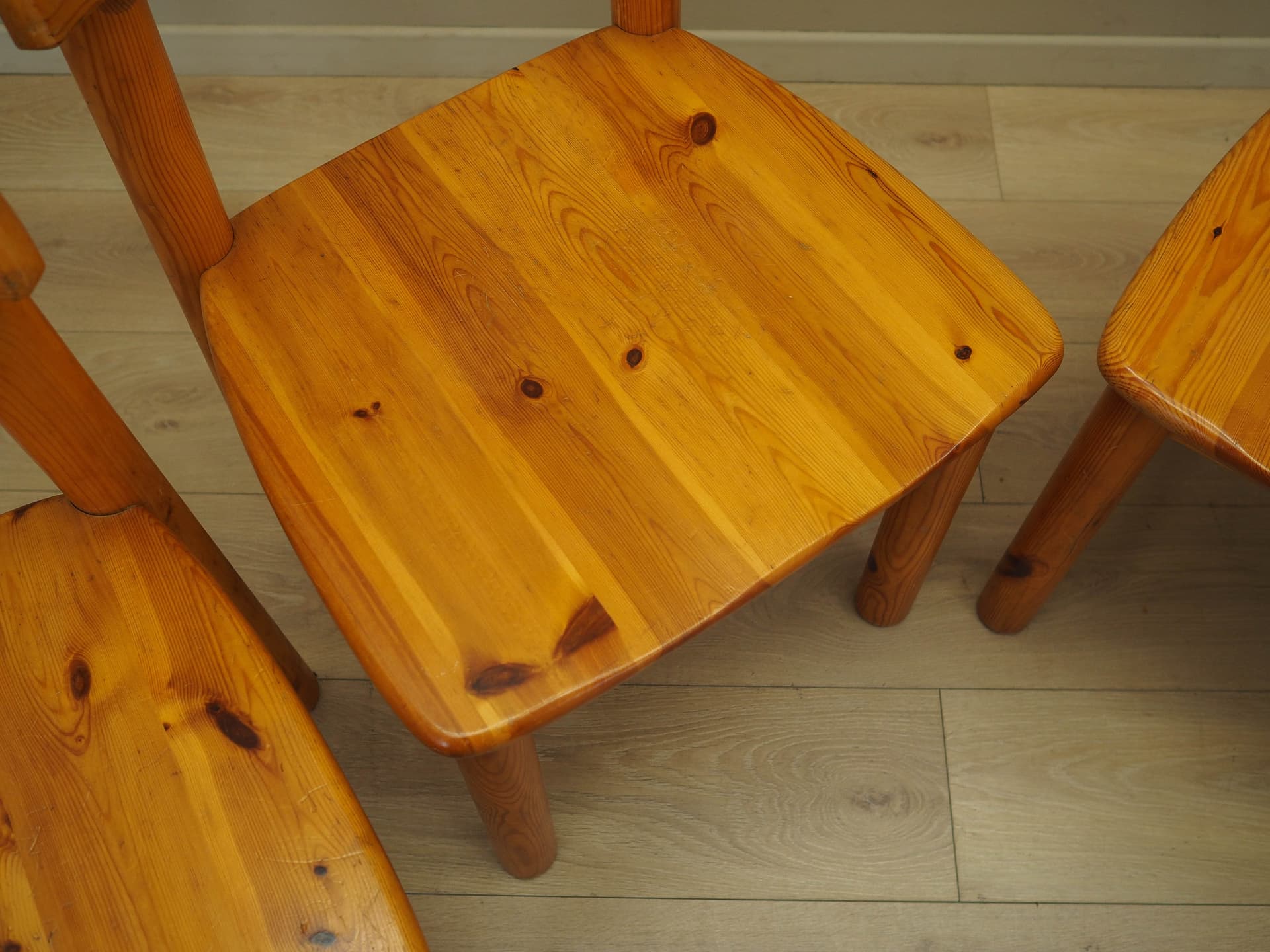 Set of four chairs, brown pine, by R. Daumiller, Hirtshals, Denmark, 1960s. - 227950