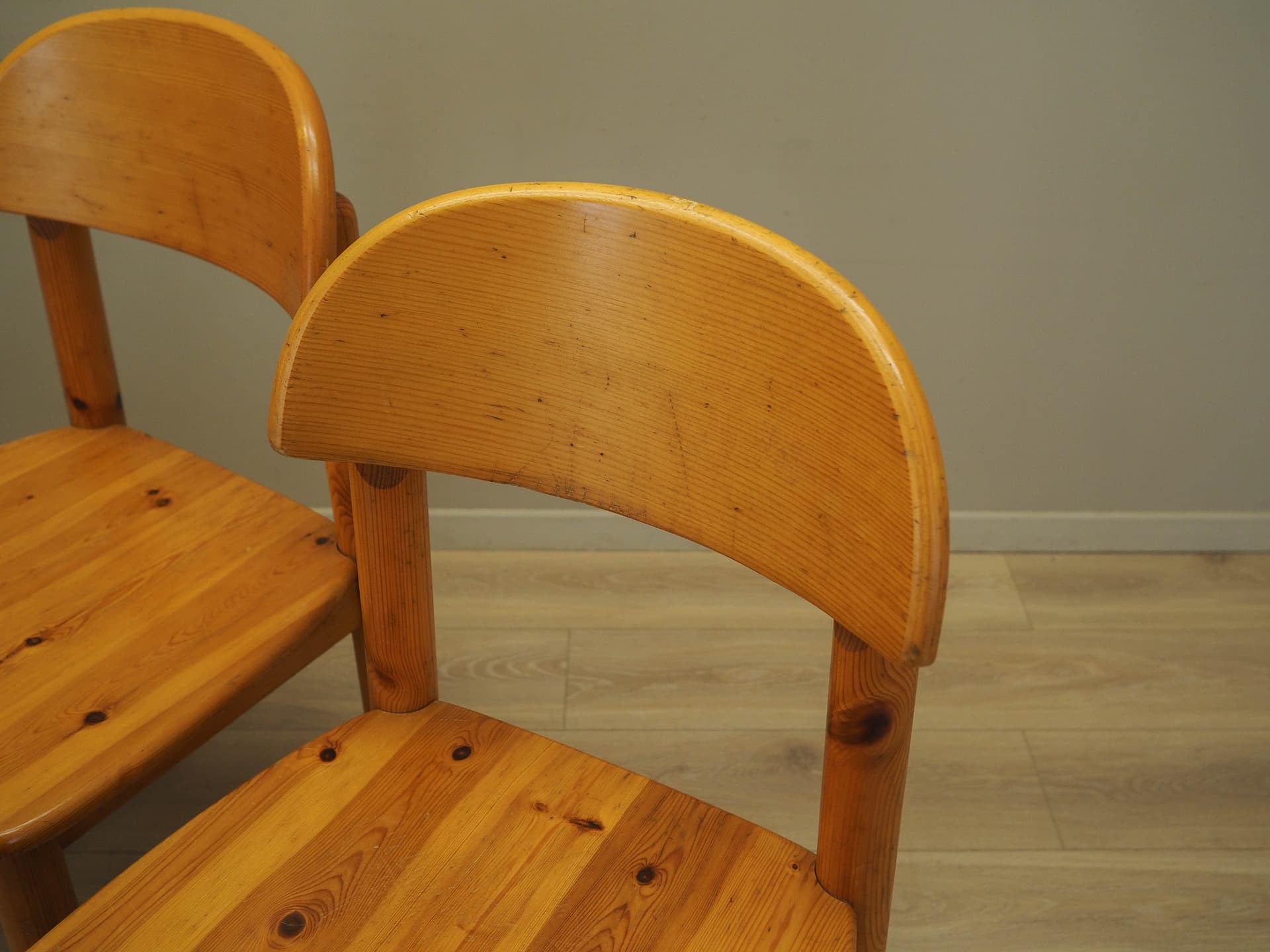 Set of four chairs, brown pine, by R. Daumiller, Hirtshals, Denmark, 1960s. - 227953