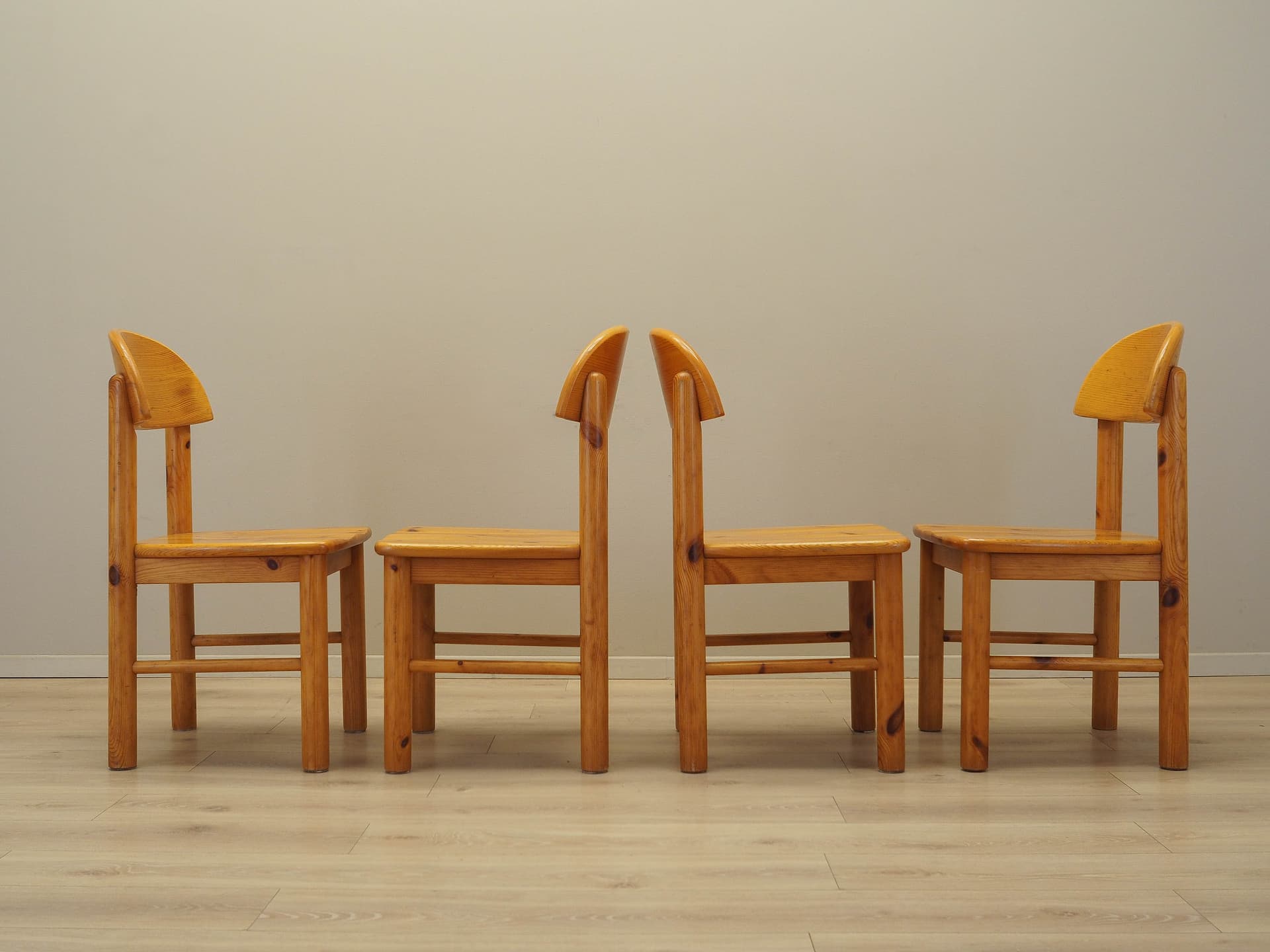 Set of four chairs, brown pine, by R. Daumiller, Hirtshals, Denmark, 1960s. - 227955